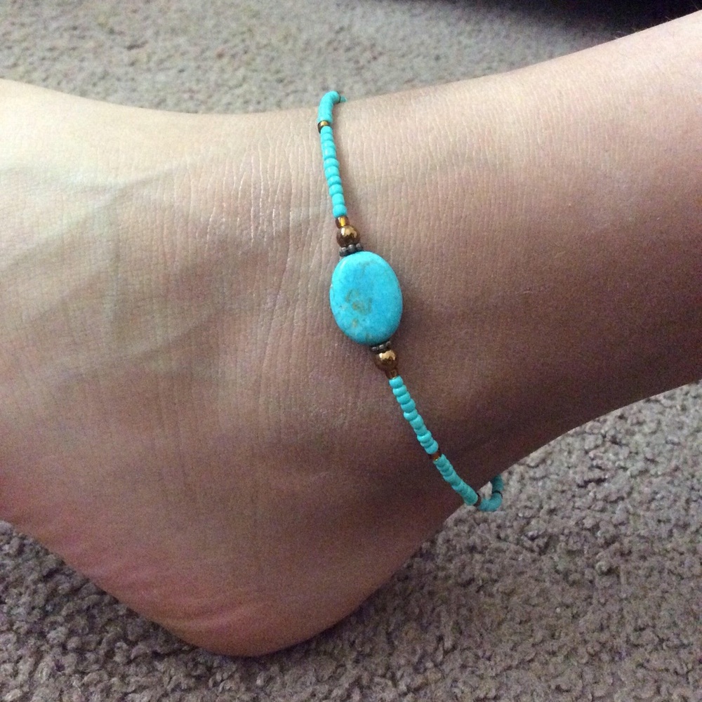 Handbeaded Women’s Anklet, Anklet Turquoise